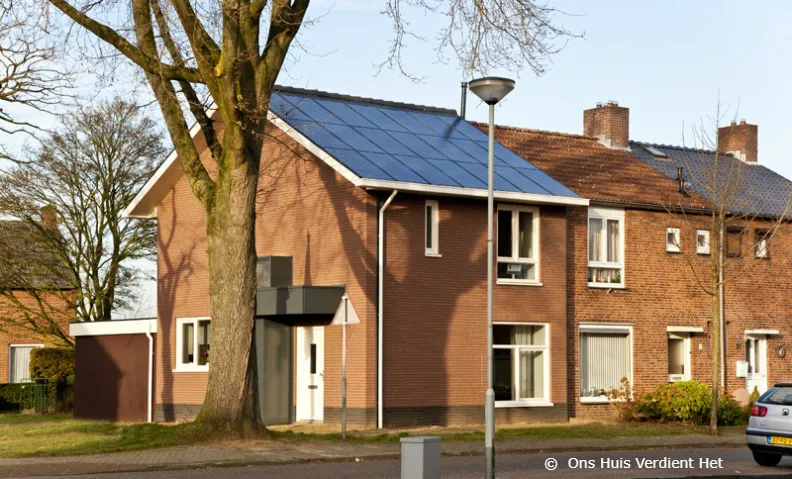 Buitenkant van een huis. Isoleer buitenmuur aan buitenkant.