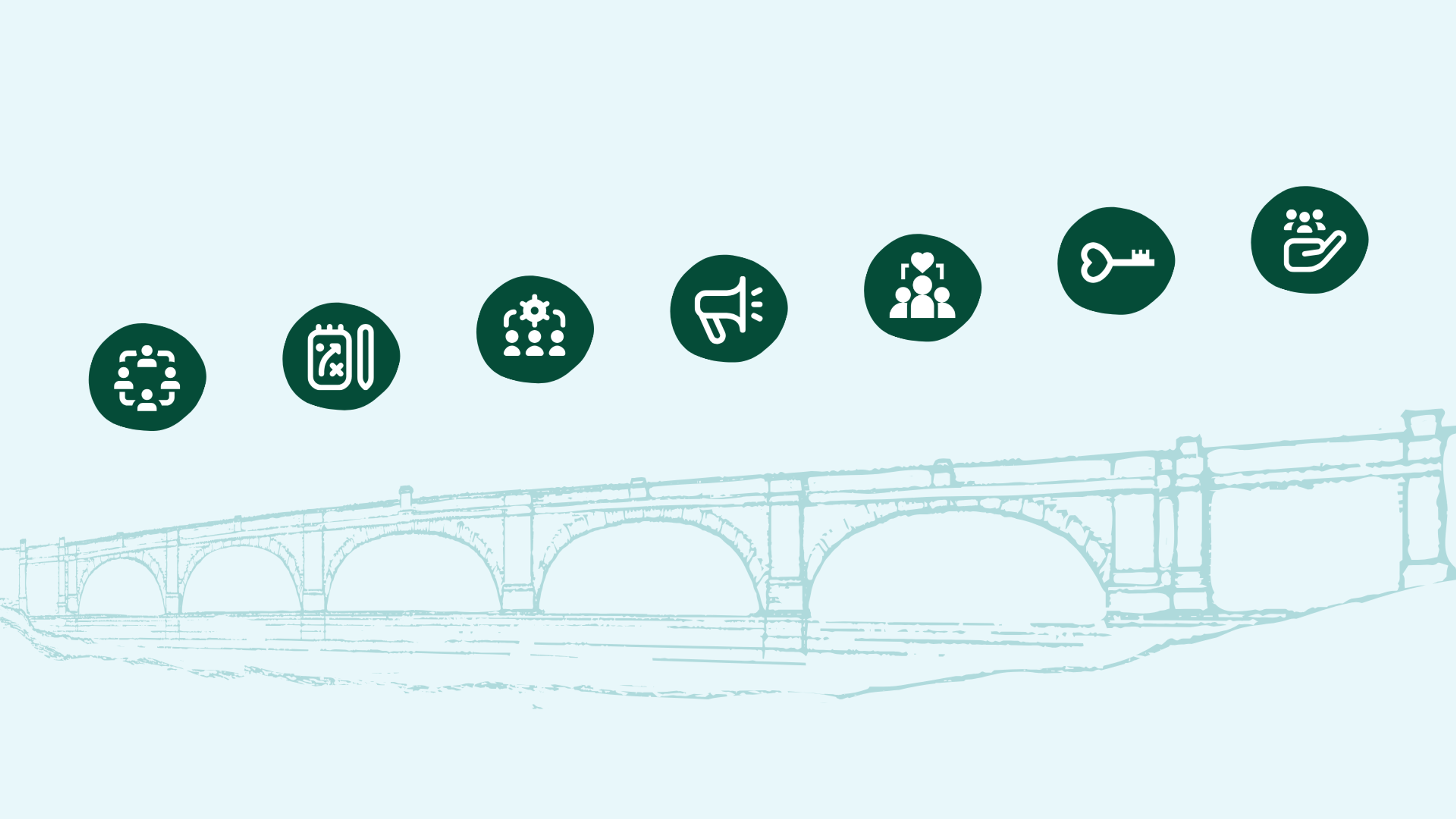 Tekening van brug met icoontjes erboven