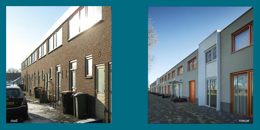 Afbeelding 2 van twee vrijstaande huizen. Gevelisolatie voor en na.